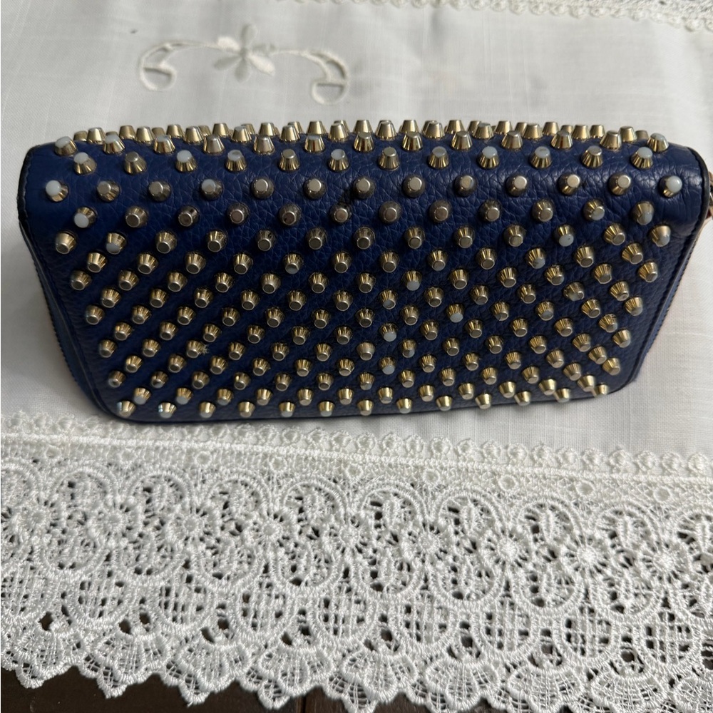 Authentic Christian Louboutin Navy Wallet with Silver Studs - Picture 10 of 16